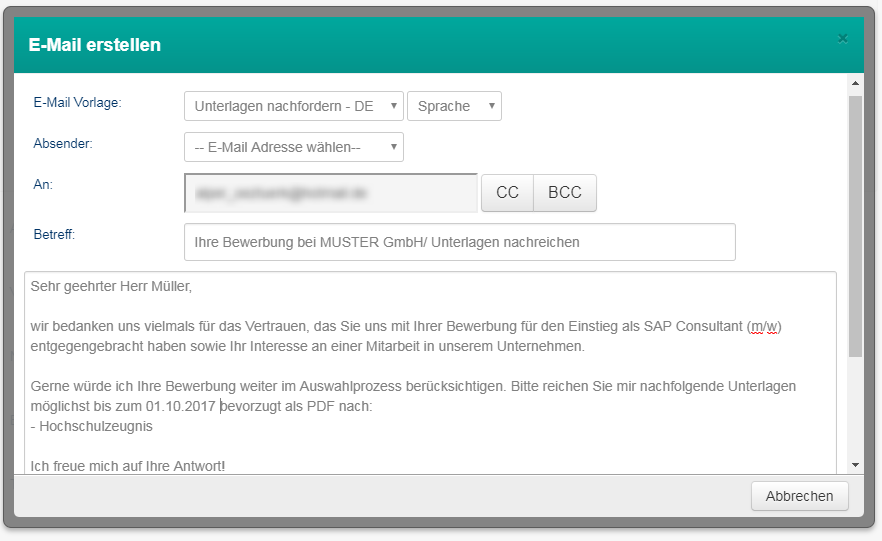 Muster bewerbung antwort absage auf Antwort auf